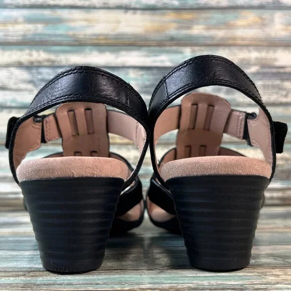 Clarks Sandals Size 7.5M Valarie Kerry Black Leather Dress Work Comfort Open Toe - Picture 5 of 10